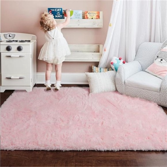 Pink Area Rug for Girls Bedroom,Fluffy Shag 4'X6' Living Room,Furry Carpet Kids - Picture 4 of 7